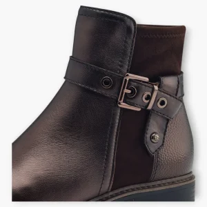 Tamaris Dark Brown Ankle Boots with Block Heel & Buckle Detail - Chunky Sole, Comfort Fit