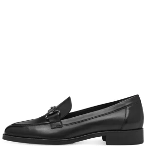 Tamaris Elegant Black Loafer with Chain Detail and Block Heel