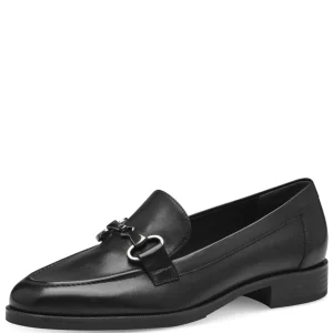 Tamaris Elegant Black Loafer with Chain Detail and Block Heel