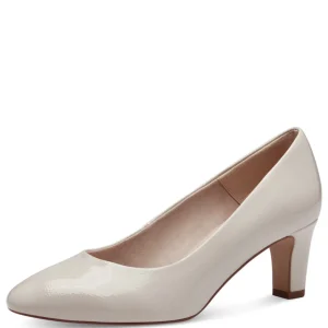 Tamaris Ivory Patent Block Heel Pumps: Style & Comfort