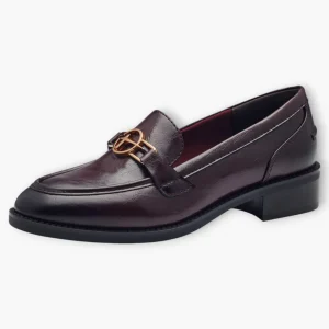 Tamaris Merlot Loafers with Block Heel and Gold Chain Detail