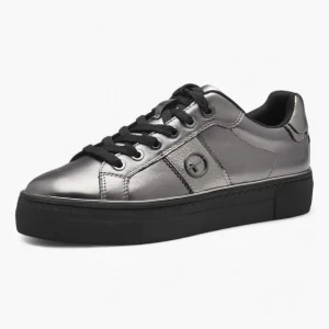 Tamaris Pewter Trainers with Silver Detailing and Black Laces