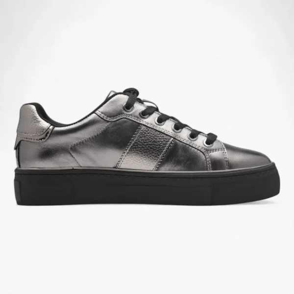 Tamaris Pewter Trainers with Silver Detailing and Black Laces