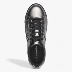 Tamaris Pewter Trainers with Silver Detailing and Black Laces