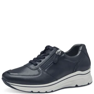 Tamaris PURE RELAX Navy Leather Runner with White Sole and Outside Zipper