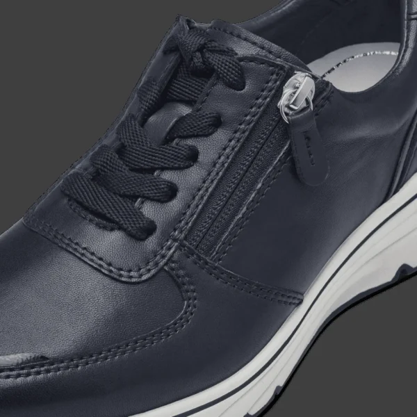 Tamaris PURE RELAX Navy Leather Runner with White Sole and Outside Zipper