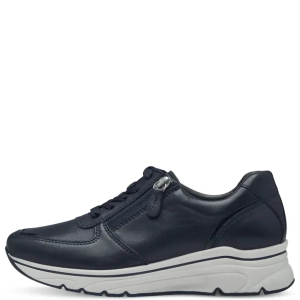 Tamaris PURE RELAX Navy Leather Runner with White Sole and Outside Zipper