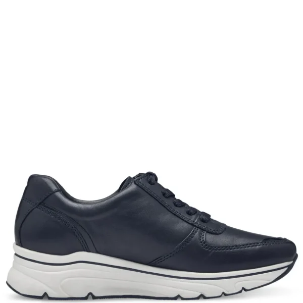 Tamaris PURE RELAX Navy Leather Runner with White Sole and Outside Zipper