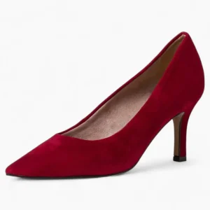 Tamaris Red Suede Leather Heels with 7.5 cm Pointed Toe