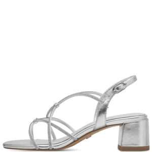 Tamaris Silver Vegan Heels with Diamante Detail and Square Toe