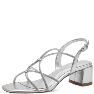 Tamaris Silver Vegan Heels with Diamante Detail and Square Toe