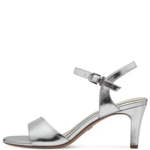 Tamaris Stylish Silver Vegan Heels with Buckle Strap