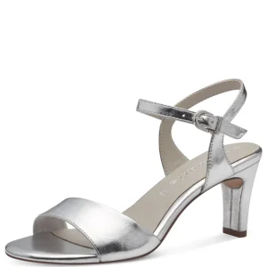 Tamaris Stylish Silver Vegan Heels with Buckle Strap