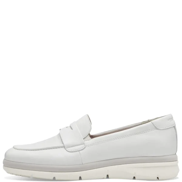 Tamaris White Leather Penny Loafers with Modern Off-White Sole