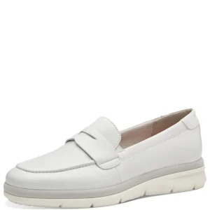 Tamaris White Leather Penny Loafers with Modern Off-White Sole