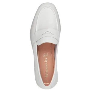 Tamaris White Leather Penny Loafers with Modern Off-White Sole