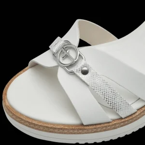 Tamaris White Leather Wedge Sandals with Silver Buckle