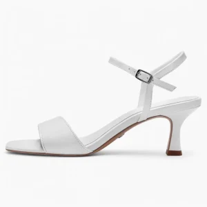 Tamaris White Patent Square Toe Sandal – Sculpted Heel & Comfort