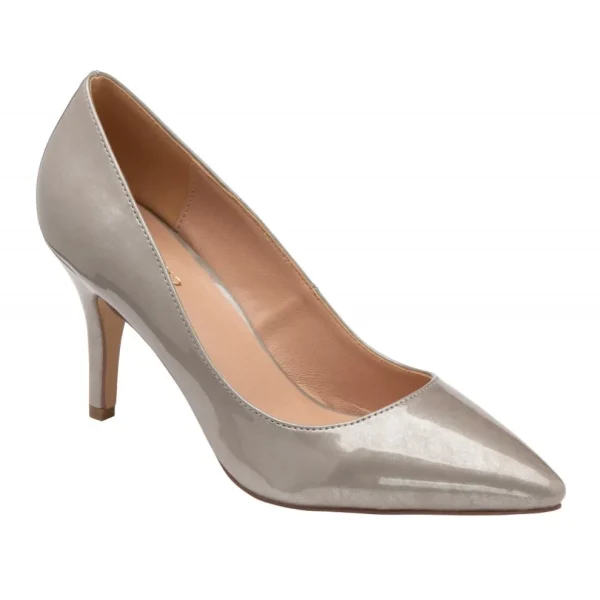 Timeless Elegance Grey Pearl Patent Heels with Pointed Toe