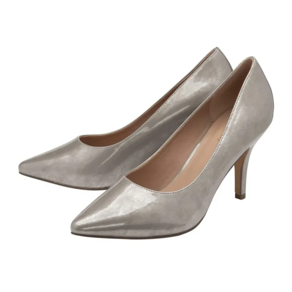 Timeless Elegance Grey Pearl Patent Heels with Pointed Toe