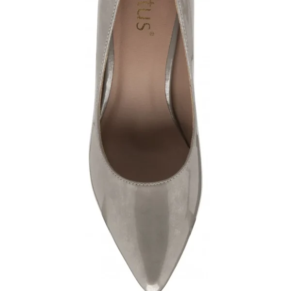 Timeless Elegance Grey Pearl Patent Heels with Pointed Toe