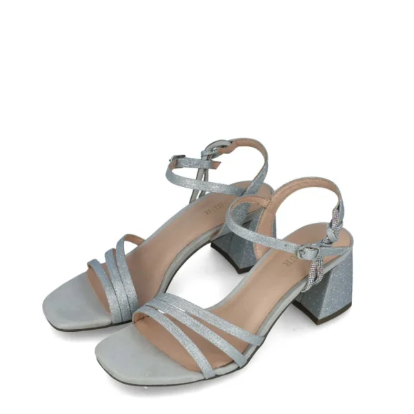 Timeless Silver Square Toe Block Heel Sandals