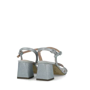 Timeless Silver Square Toe Block Heel Sandals