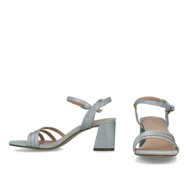 Timeless Silver Square Toe Block Heel Sandals