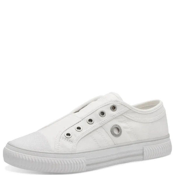 White Canvas Flat Runner Shoes with Elastic Strap and Soft Foam Insole