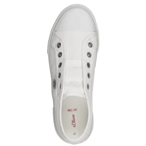 White Canvas Flat Runner Shoes with Elastic Strap and Soft Foam Insole