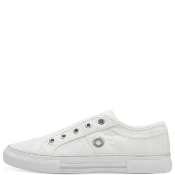 White Canvas Flat Runner Shoes with Elastic Strap and Soft Foam Insole
