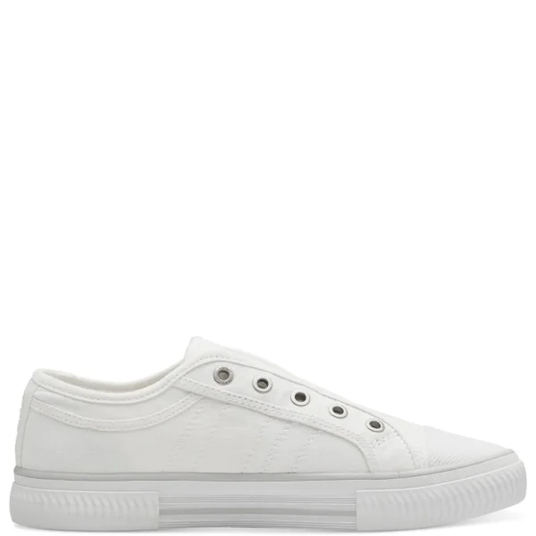 White Canvas Flat Runner Shoes with Elastic Strap and Soft Foam Insole