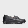 Wonders Black Leather Loafer – Wedge Sole & Matt Black Detailing