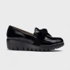 Wonders ROMEO Black Patent Moccasins with Suede Bow and Wedge Sole