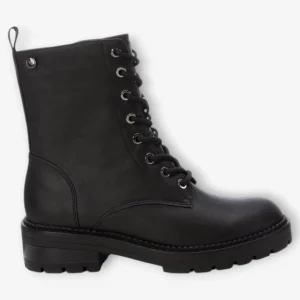 XTI Black Lace-Up Boots with Chunky Sole and Side Zip