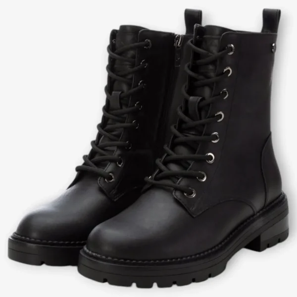 XTI Black Lace-Up Boots with Chunky Sole and Side Zip