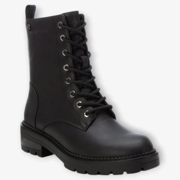 XTI Black Lace-Up Boots with Chunky Sole and Side Zip