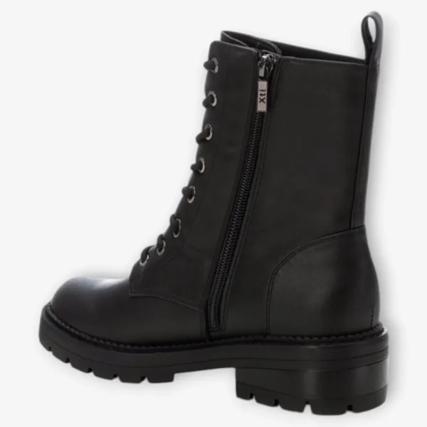 XTI Black Lace-Up Boots with Chunky Sole and Side Zip