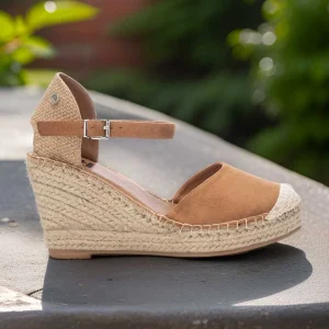 XTI Camel Faux Suede Espadrille Wedge Sandals with Vegan Certification